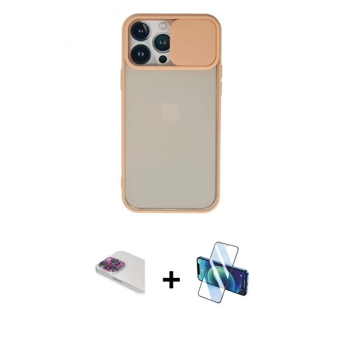 MARSİLYAN™- iPhone 13 Pro Max Kılıf Vadi Çizgi - Siyah 3D Antistatik Cam Ekran Koruyucu + Pers Alüminyum Kamera Lens - GI