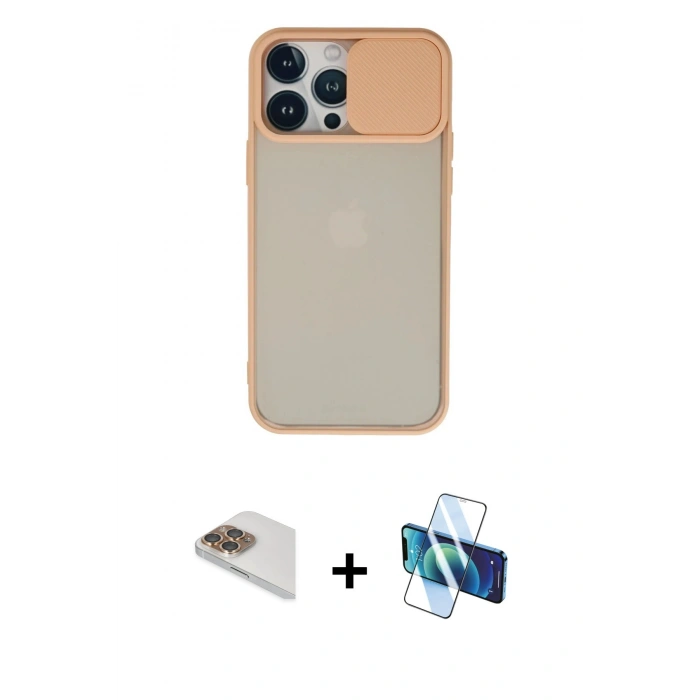 MARSİLYAN™- iPhone 13 Pro Max Kılıf Vadi Çizgi - Siyah 3D Antistatik Cam Ekran Koruyucu + Pers Alüminyum Kamera Lens - GD