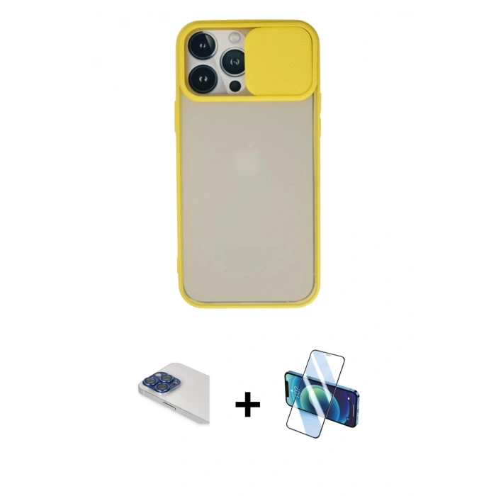 MARSİLYAN™- iPhone 13 Pro Max Kılıf Vadi Çizgi - Siyah 3D Antistatik Cam Ekran Koruyucu + Pers Alüminyum Kamera Lens - LT
