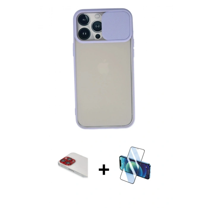 MARSİLYAN™- iPhone 13 Pro Max Kılıf Vadi Çizgi - Siyah 3D Antistatik Cam Ekran Koruyucu + Pers Alüminyum Kamera Lens - KI
