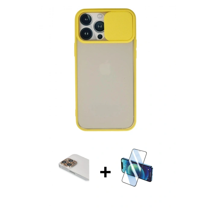 MARSİLYAN™- iPhone 13 Pro Max Kılıf Vadi Çizgi - Siyah 3D Antistatik Cam Ekran Koruyucu + Pers Alüminyum Kamera Lens - GD
