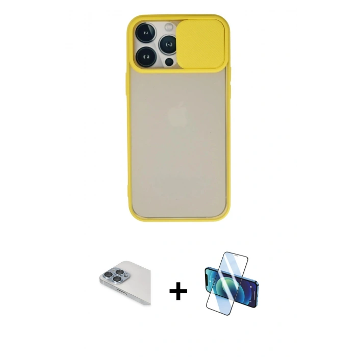 MARSİLYAN™- iPhone 13 Pro Max Kılıf Vadi Çizgi - Siyah 3D Antistatik Cam Ekran Koruyucu + Pers Alüminyum Kamera Lens - SABE