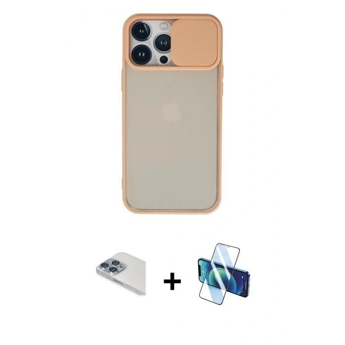 MARSİLYAN™- iPhone 13 Pro Max Kılıf Vadi Çizgi - Siyah 3D Antistatik Cam Ekran Koruyucu + Pers Alüminyum Kamera Lens - SABE