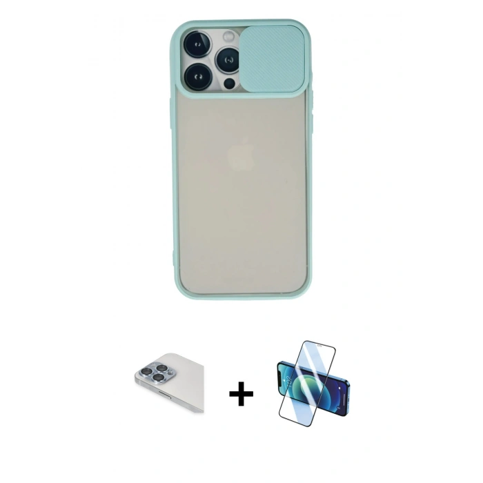 MARSİLYAN™- iPhone 13 Pro Max Kılıf Vadi Çizgi - Siyah 3D Antistatik Cam Ekran Koruyucu + Pers Alüminyum Kamera Lens - SABE