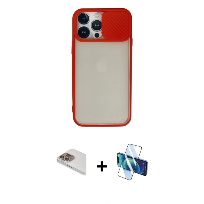 MARSİLYAN™- iPhone 13 Pro Max Kılıf Vadi Çizgi - Siyah 3D Antistatik Cam Ekran Koruyucu + Pers Alüminyum Kamera Lens - GD