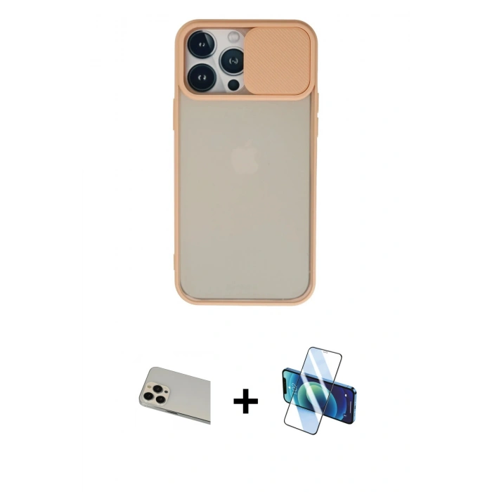 MARSİLYAN™- iPhone 13 Pro Max Kılıf Vadi Çizgi - Siyah 3D Antistatik Cam Ekran Koruyucu + Rainbow Kamera Lens Koruma Cam - REGD