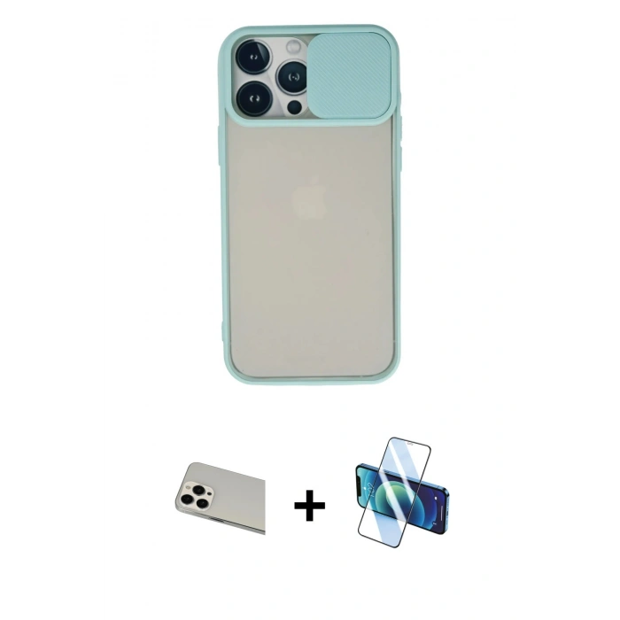 MARSİLYAN™- iPhone 13 Pro Max Kılıf Vadi Çizgi - Siyah 3D Antistatik Cam Ekran Koruyucu + Rainbow Kamera Lens Koruma Cam - BZ
