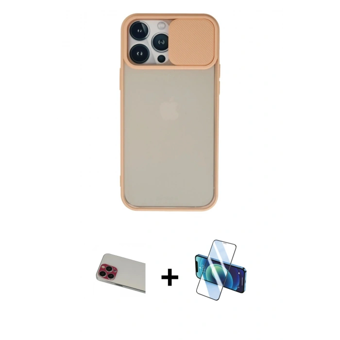 MARSİLYAN™- iPhone 13 Pro Max Kılıf Vadi Çizgi - Siyah 3D Antistatik Cam Ekran Koruyucu + Rainbow Kamera Lens Koruma Cam - KI