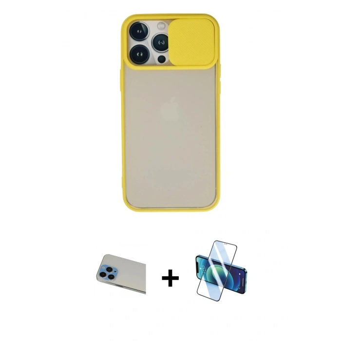 MARSİLYAN™- iPhone 13 Pro Max Kılıf Vadi Çizgi - Siyah 3D Antistatik Cam Ekran Koruyucu + Rainbow Kamera Lens Koruma Cam - MI