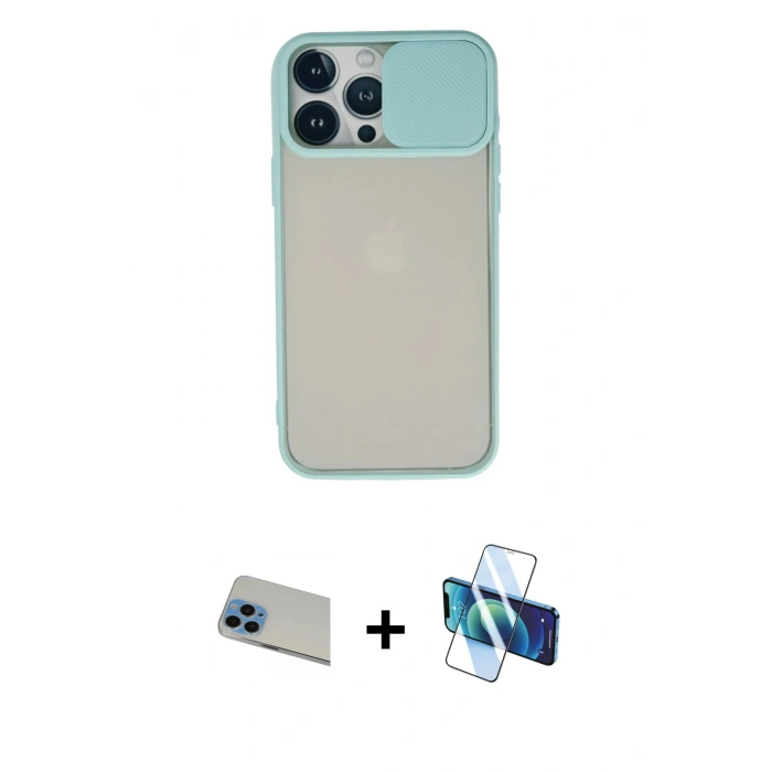 MARSİLYAN™- iPhone 13 Pro Max Kılıf Vadi Çizgi - Siyah 3D Antistatik Cam Ekran Koruyucu + Rainbow Kamera Lens Koruma Cam - MI