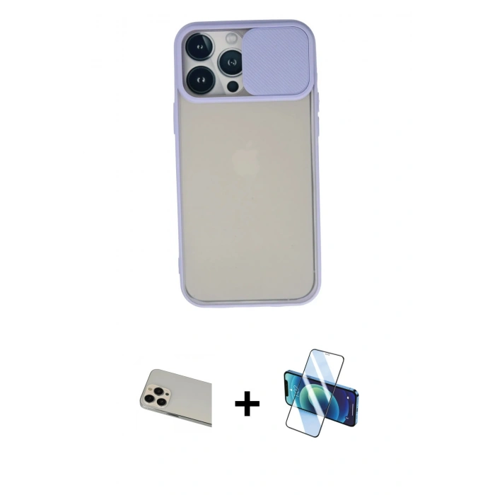 MARSİLYAN™- iPhone 13 Pro Max Kılıf Vadi Çizgi - Siyah 3D Antistatik Cam Ekran Koruyucu + Rainbow Kamera Lens Koruma Cam - REGD