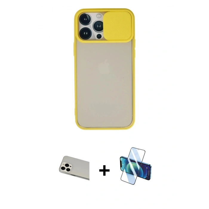 MARSİLYAN™- iPhone 13 Pro Max Kılıf Vadi Çizgi - Siyah 3D Antistatik Cam Ekran Koruyucu + Rainbow Kamera Lens Koruma Cam - BZ