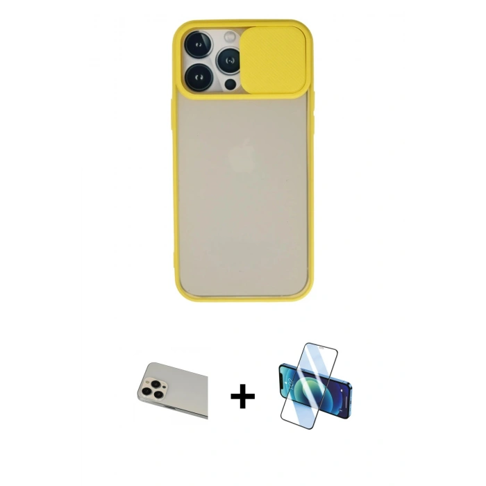 MARSİLYAN™- iPhone 13 Pro Max Kılıf Vadi Çizgi - Siyah 3D Antistatik Cam Ekran Koruyucu + Rainbow Kamera Lens Koruma Cam - REGD