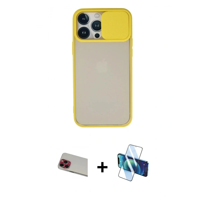 MARSİLYAN™- iPhone 13 Pro Max Kılıf Vadi Çizgi - Siyah 3D Antistatik Cam Ekran Koruyucu + Rainbow Kamera Lens Koruma Cam - KI