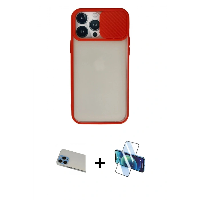 MARSİLYAN™- iPhone 13 Pro Max Kılıf Vadi Çizgi - Siyah 3D Antistatik Cam Ekran Koruyucu + Rainbow Kamera Lens Koruma Cam - MI