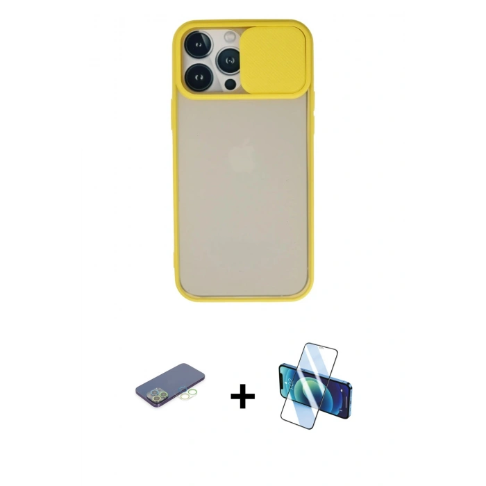MARSİLYAN™- iPhone 13 Pro Max Kılıf Vadi Çizgi - Siyah 3D Antistatik Cam Ekran Koruyucu + Renkli Kamera Lens Koruma Cam - YL