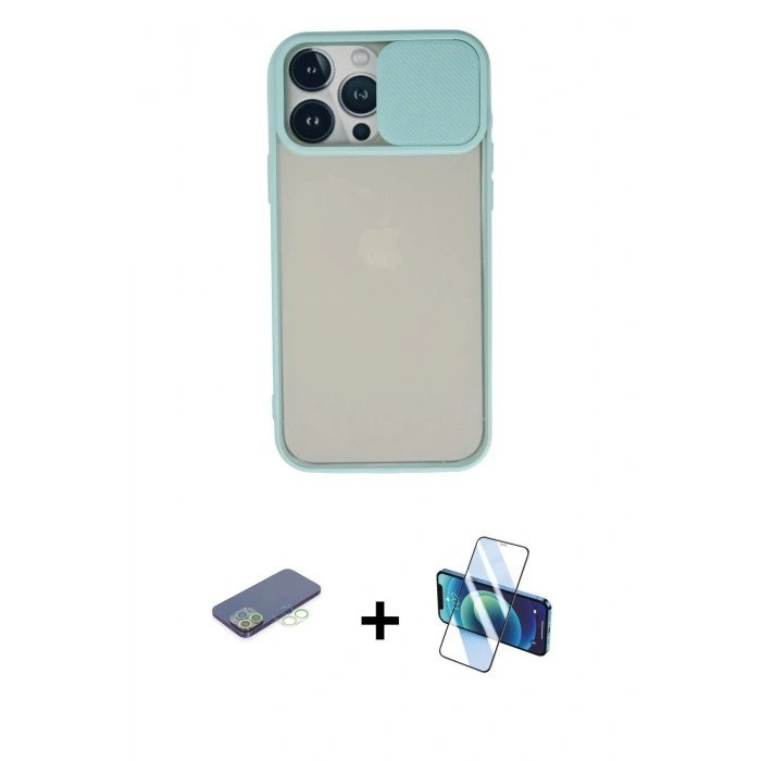 MARSİLYAN™- iPhone 13 Pro Max Kılıf Vadi Çizgi - Siyah 3D Antistatik Cam Ekran Koruyucu + Renkli Kamera Lens Koruma Cam - YL