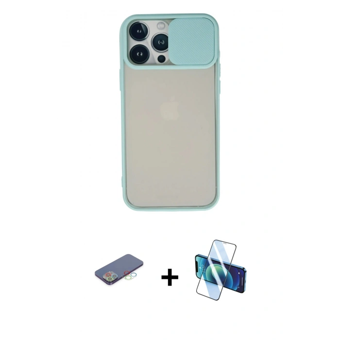 MARSİLYAN™- iPhone 13 Pro Max Kılıf Vadi Çizgi - Siyah 3D Antistatik Cam Ekran Koruyucu + Renkli Kamera Lens Koruma Cam - MI