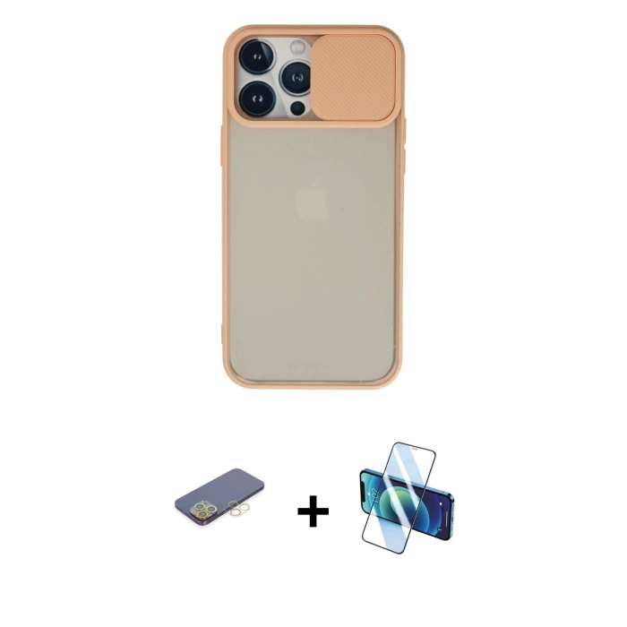 MARSİLYAN™- iPhone 13 Pro Max Kılıf Vadi Çizgi - Siyah 3D Antistatik Cam Ekran Koruyucu + Renkli Kamera Lens Koruma Cam - SI