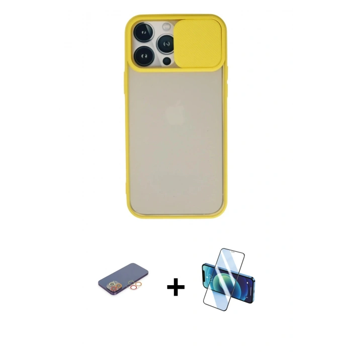 MARSİLYAN™- iPhone 13 Pro Max Kılıf Vadi Çizgi - Siyah 3D Antistatik Cam Ekran Koruyucu + Renkli Kamera Lens Koruma Cam - TU
