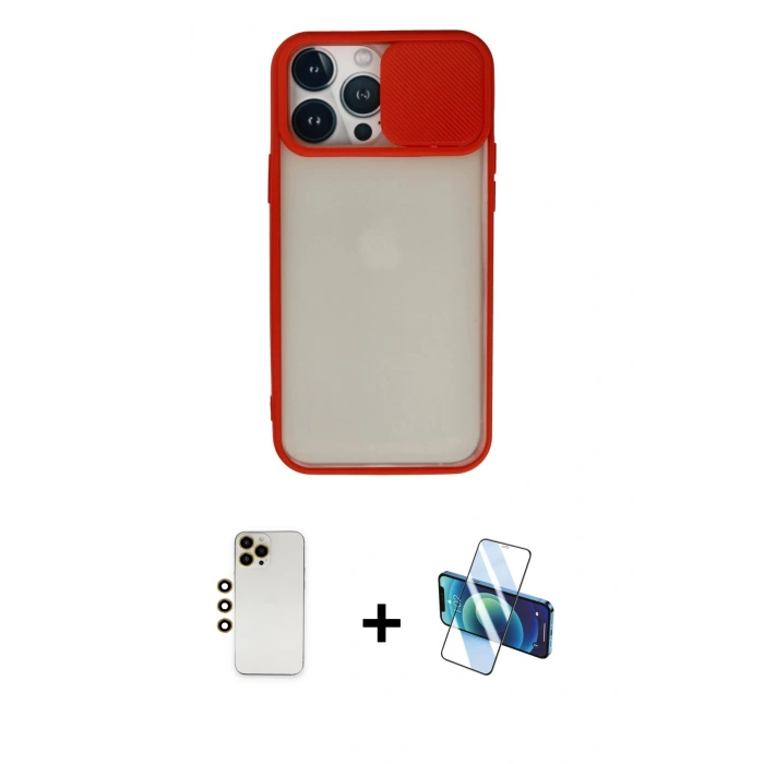 MARSİLYAN™- iPhone 13 Pro Max Kılıf Vadi Çizgi - Siyah 3D Antistatik Cam Ekran Koruyucu + Shine Kamera Lens - GD