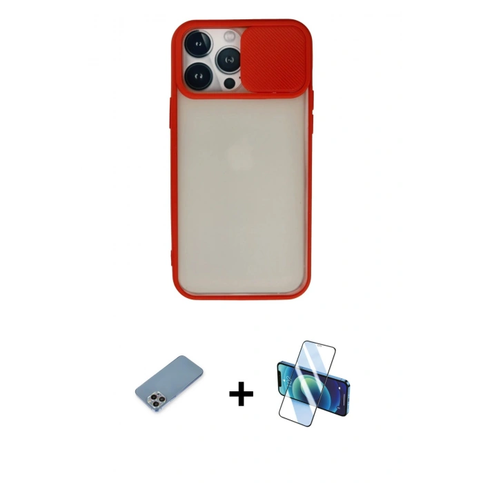 MARSİLYAN™- iPhone 13 Pro Max Kılıf Vadi Çizgi - Siyah 3D Antistatik Cam Ekran Koruyucu + Shine Kamera Lens Koruma Cam - GI