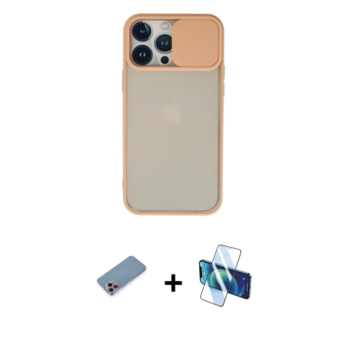 MARSİLYAN™- iPhone 13 Pro Max Kılıf Vadi Çizgi - Siyah 3D Antistatik Cam Ekran Koruyucu + Shine Kamera Lens Koruma Cam - PE