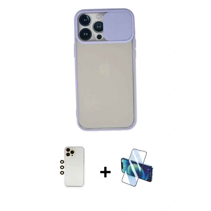 MARSİLYAN™- iPhone 13 Pro Max Kılıf Vadi Çizgi - Siyah 3D Antistatik Cam Ekran Koruyucu + Shine Kamera Lens - GD