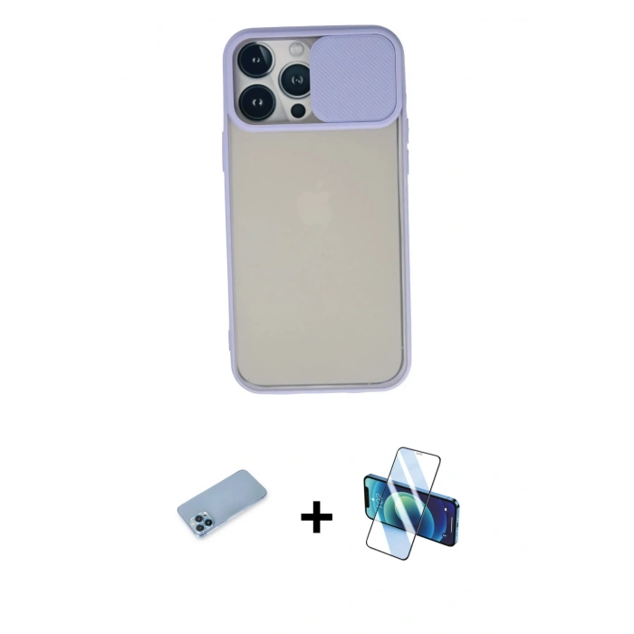 MARSİLYAN™- iPhone 13 Pro Max Kılıf Vadi Çizgi - Siyah 3D Antistatik Cam Ekran Koruyucu + Shine Kamera Lens Koruma Cam - MI