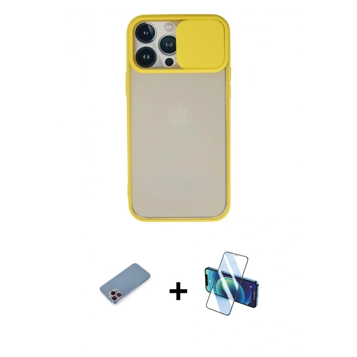 MARSİLYAN™- iPhone 13 Pro Max Kılıf Vadi Çizgi - Siyah 3D Antistatik Cam Ekran Koruyucu + Shine Kamera Lens Koruma Cam - PE