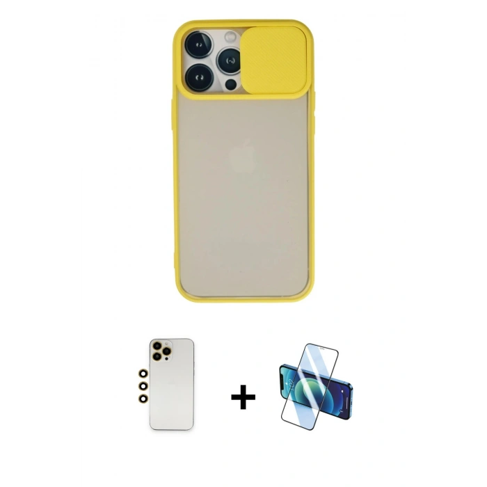 MARSİLYAN™- iPhone 13 Pro Max Kılıf Vadi Çizgi - Siyah 3D Antistatik Cam Ekran Koruyucu + Shine Kamera Lens - GD