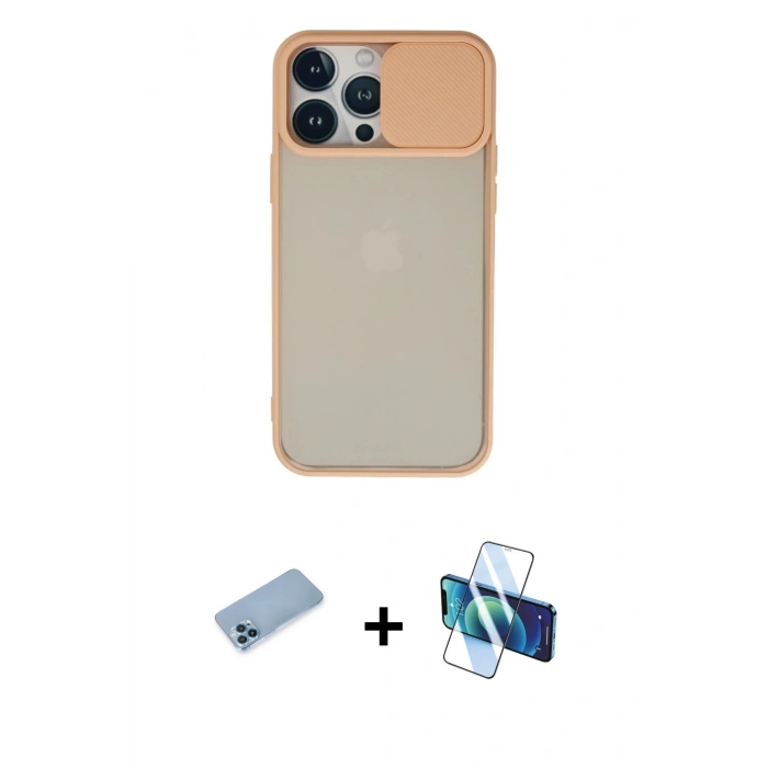 MARSİLYAN™- iPhone 13 Pro Max Kılıf Vadi Çizgi - Siyah 3D Antistatik Cam Ekran Koruyucu + Shine Kamera Lens Koruma Cam - MI