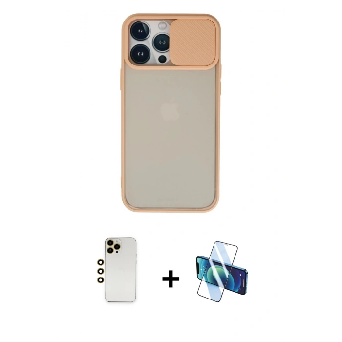 MARSİLYAN™- iPhone 13 Pro Max Kılıf Vadi Çizgi - Siyah 3D Antistatik Cam Ekran Koruyucu + Shine Kamera Lens - GD