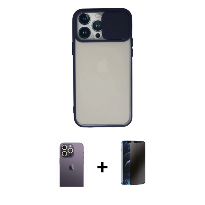MARSİLYAN™- iPhone 13 Pro Max Kılıf Vadi Çizgi - Siyah 3D Antistatik Hayalet Cam Ekran Koruyucu + Neon Fosforlu Kamera Lens - BZ