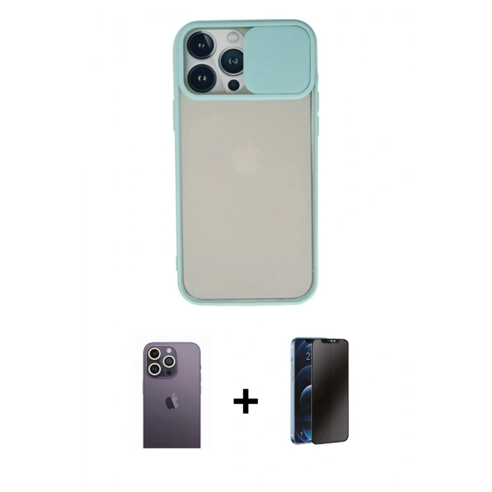 MARSİLYAN™- iPhone 13 Pro Max Kılıf Vadi Çizgi - Siyah 3D Antistatik Hayalet Cam Ekran Koruyucu + Neon Fosforlu Kamera Lens - BZ