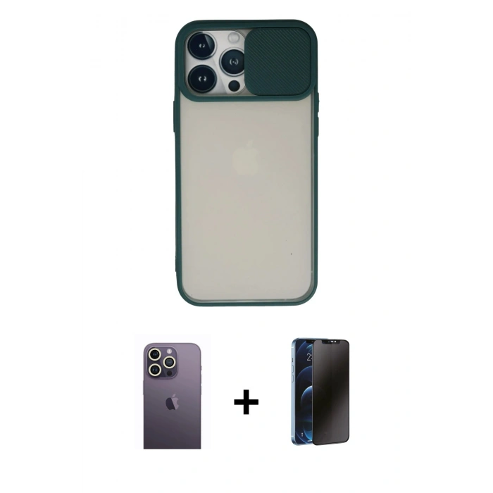 MARSİLYAN™- iPhone 13 Pro Max Kılıf Vadi Çizgi - Siyah 3D Antistatik Hayalet Cam Ekran Koruyucu + Neon Fosforlu Kamera Lens - BZ