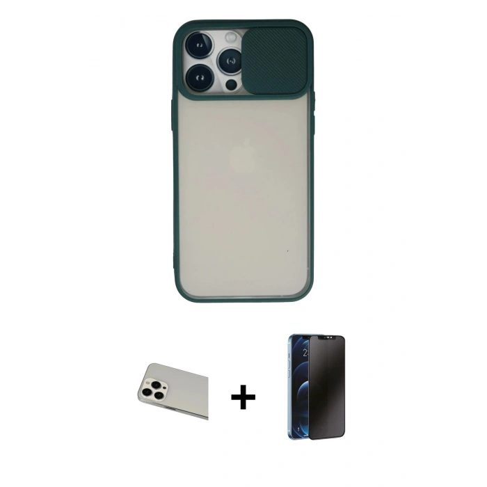 MARSİLYAN™- iPhone 13 Pro Max Kılıf Vadi Çizgi - Siyah 3D Antistatik Hayalet Cam Ekran Koruyucu + Rainbow Kamera Lens Koruma Cam - BZ