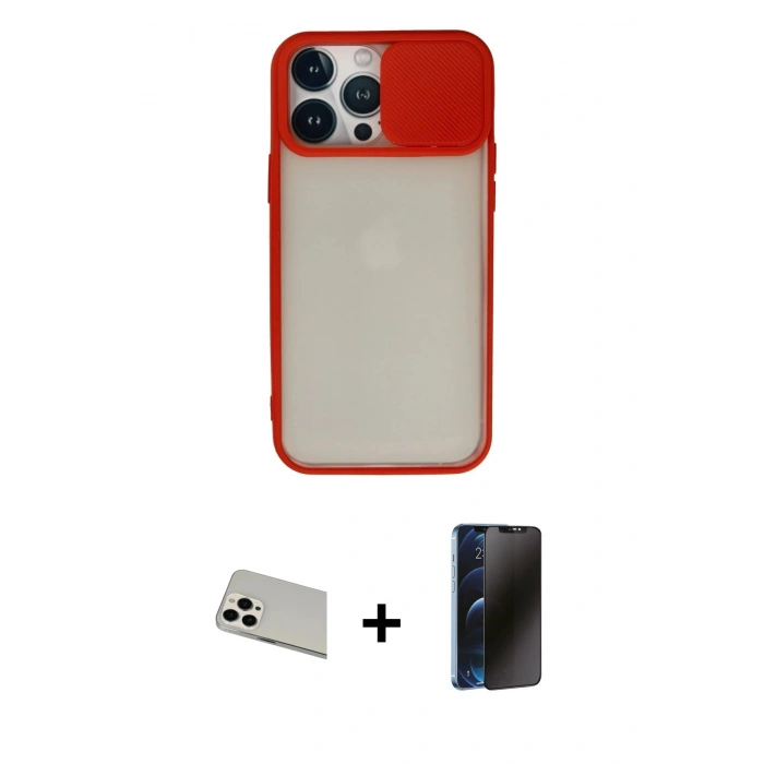 MARSİLYAN™- iPhone 13 Pro Max Kılıf Vadi Çizgi - Siyah 3D Antistatik Hayalet Cam Ekran Koruyucu + Rainbow Kamera Lens Koruma Cam - BZ