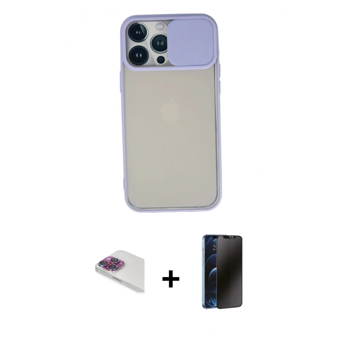 MARSİLYAN™- iPhone 13 Pro Max Kılıf Vadi Çizgi - Siyah 3D Antistatik Hayalet Cam Ekran Koruyucu + Pers Alüminyum Kamera Lens - GI