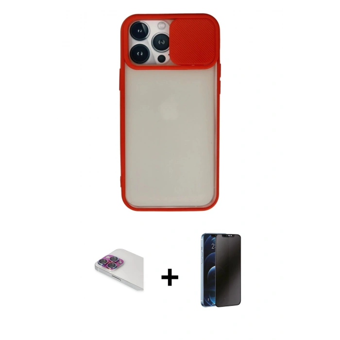 MARSİLYAN™- iPhone 13 Pro Max Kılıf Vadi Çizgi - Siyah 3D Antistatik Hayalet Cam Ekran Koruyucu + Pers Alüminyum Kamera Lens - GI