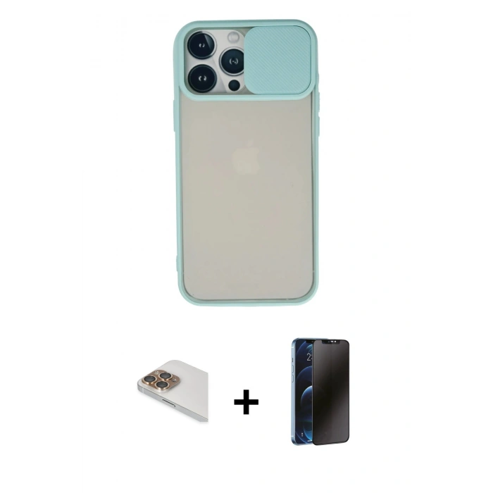 MARSİLYAN™- iPhone 13 Pro Max Kılıf Vadi Çizgi - Siyah 3D Antistatik Hayalet Cam Ekran Koruyucu + Pers Alüminyum Kamera Lens - GD
