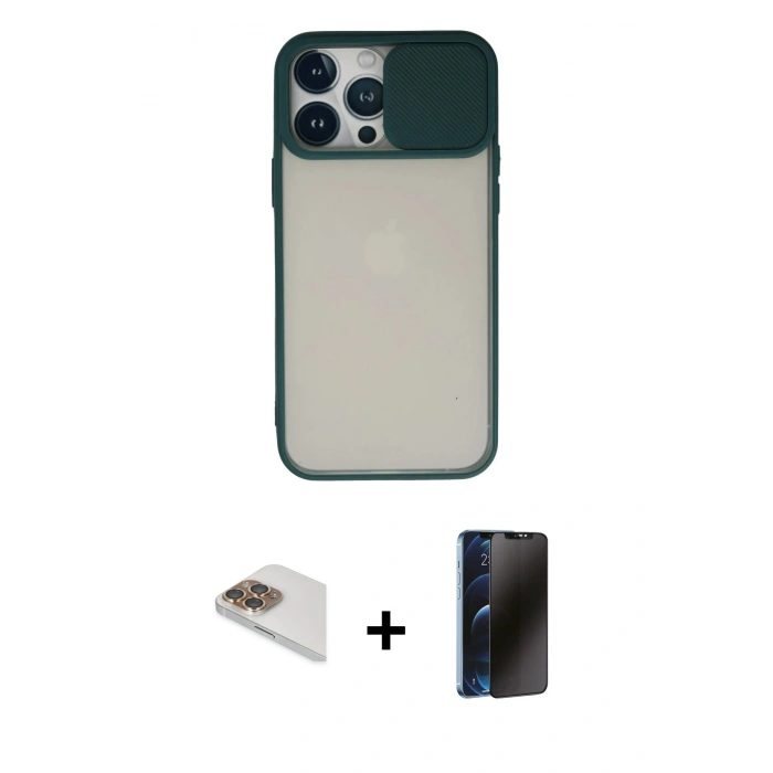MARSİLYAN™- iPhone 13 Pro Max Kılıf Vadi Çizgi - Siyah 3D Antistatik Hayalet Cam Ekran Koruyucu + Pers Alüminyum Kamera Lens - GD