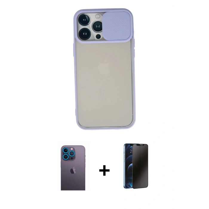 MARSİLYAN™- iPhone 13 Pro Max Kılıf Vadi Çizgi - Siyah 3D Antistatik Hayalet Cam Ekran Koruyucu + Neon Fosforlu Kamera Lens - MI