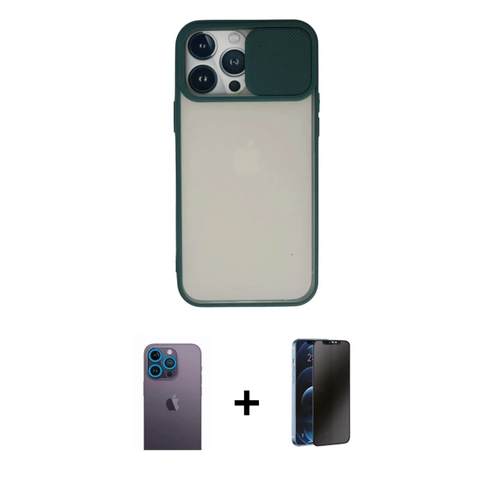 MARSİLYAN™- iPhone 13 Pro Max Kılıf Vadi Çizgi - Siyah 3D Antistatik Hayalet Cam Ekran Koruyucu + Neon Fosforlu Kamera Lens - MI