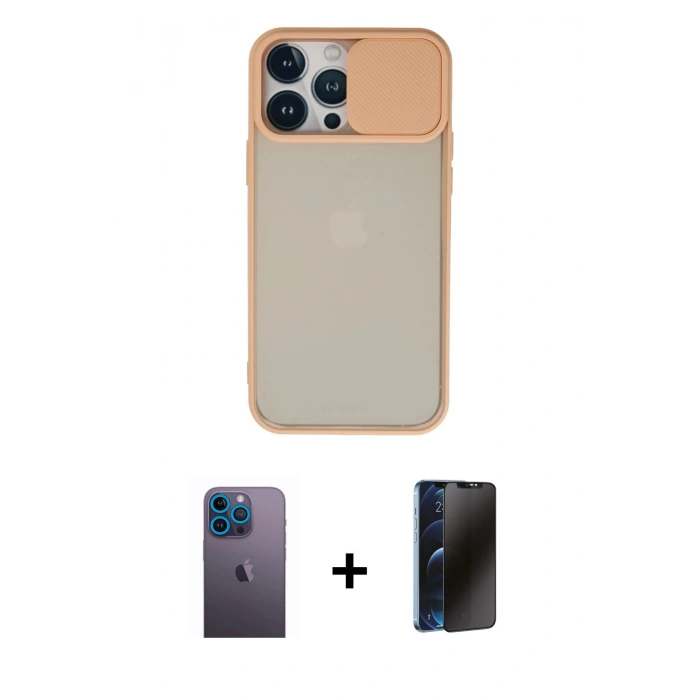 MARSİLYAN™- iPhone 13 Pro Max Kılıf Vadi Çizgi - Siyah 3D Antistatik Hayalet Cam Ekran Koruyucu + Neon Fosforlu Kamera Lens - MI