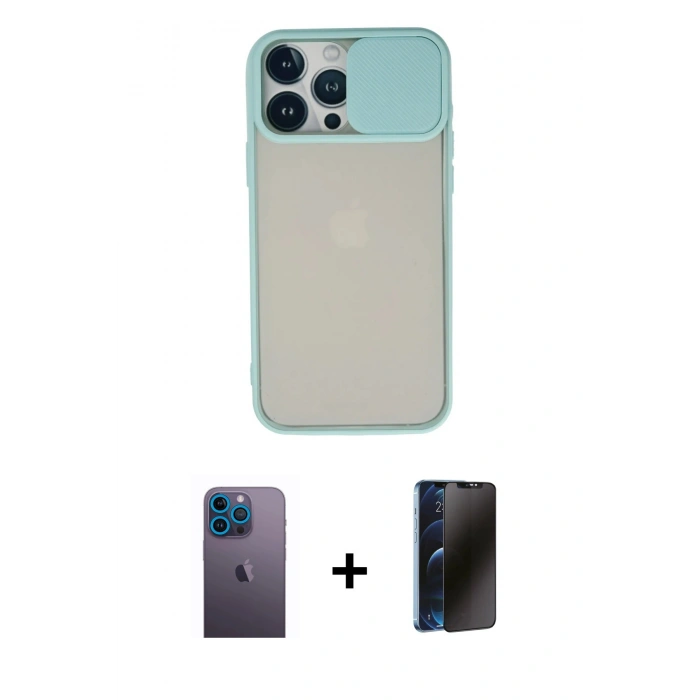 MARSİLYAN™- iPhone 13 Pro Max Kılıf Vadi Çizgi - Siyah 3D Antistatik Hayalet Cam Ekran Koruyucu + Neon Fosforlu Kamera Lens - MI