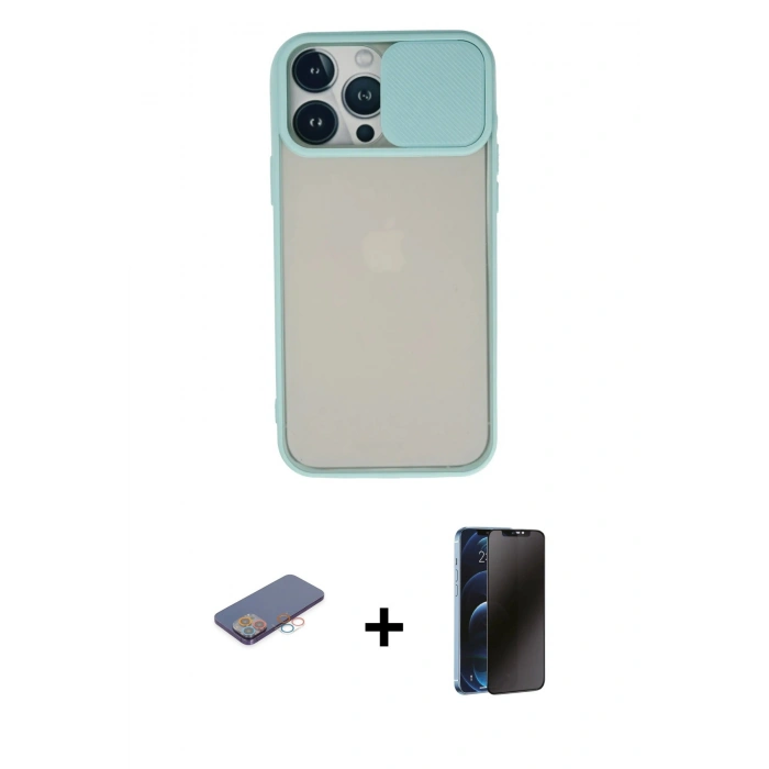 MARSİLYAN™- iPhone 13 Pro Max Kılıf Vadi Çizgi - Siyah 3D Antistatik Hayalet Cam Ekran Koruyucu + Renkli Kamera Lens Koruma Cam - PE