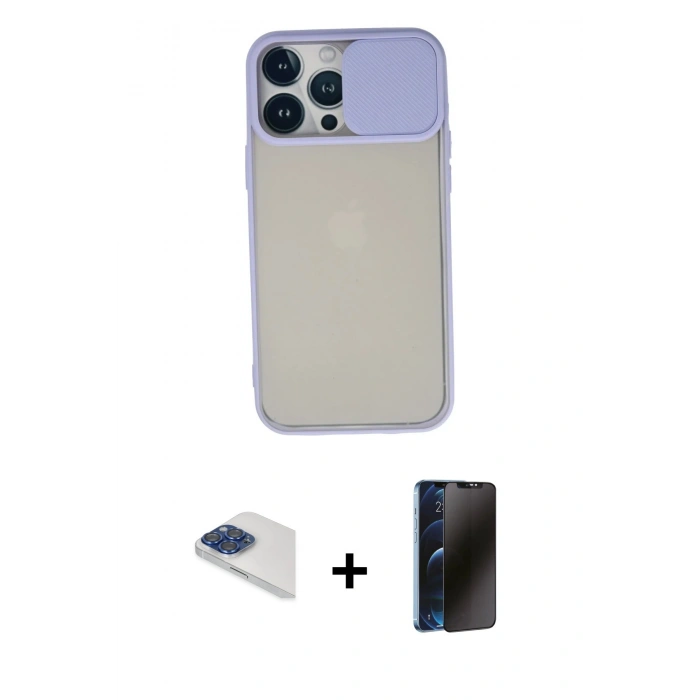 MARSİLYAN™- iPhone 13 Pro Max Kılıf Vadi Çizgi - Siyah 3D Antistatik Hayalet Cam Ekran Koruyucu + Pers Alüminyum Kamera Lens - LT