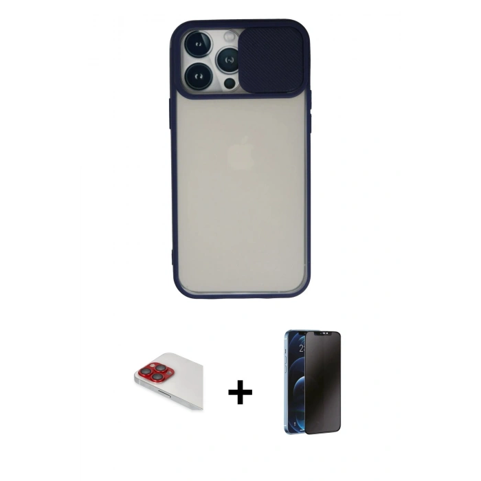 MARSİLYAN™- iPhone 13 Pro Max Kılıf Vadi Çizgi - Siyah 3D Antistatik Hayalet Cam Ekran Koruyucu + Pers Alüminyum Kamera Lens - KI