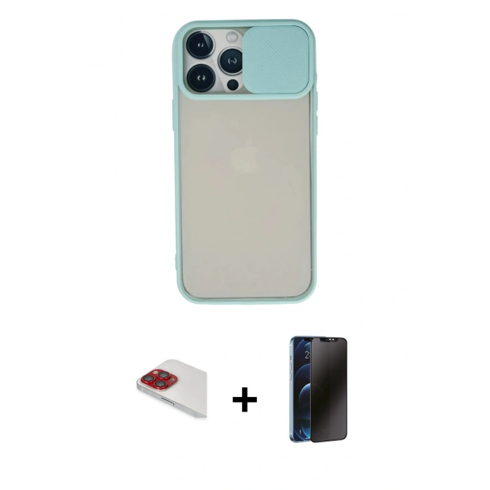 MARSİLYAN™- iPhone 13 Pro Max Kılıf Vadi Çizgi - Siyah 3D Antistatik Hayalet Cam Ekran Koruyucu + Pers Alüminyum Kamera Lens - KI